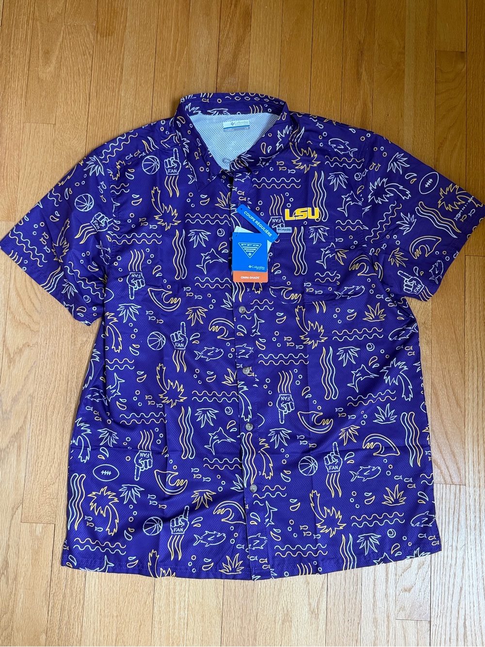Columbia PFG x LSU Louisiana State University Fishing Shirt Large NWT